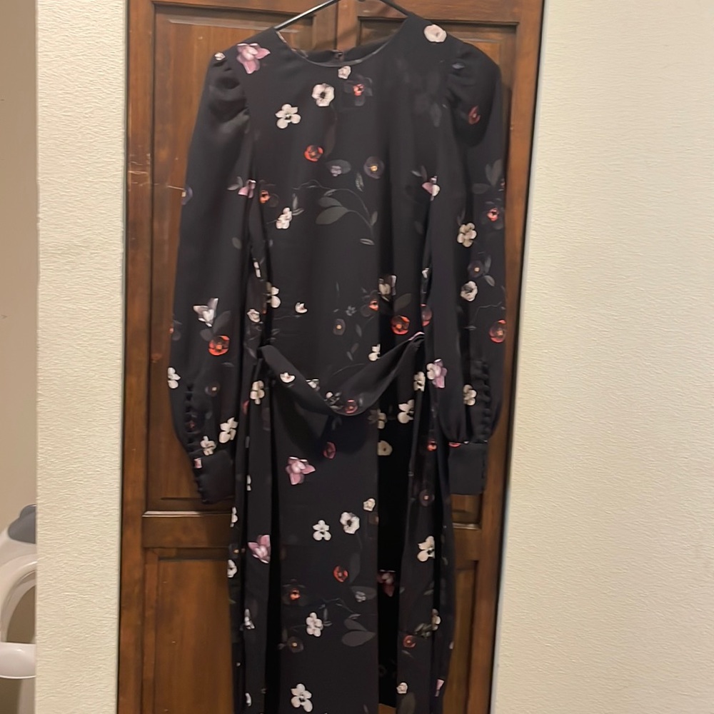 Vintage black flower midi dress